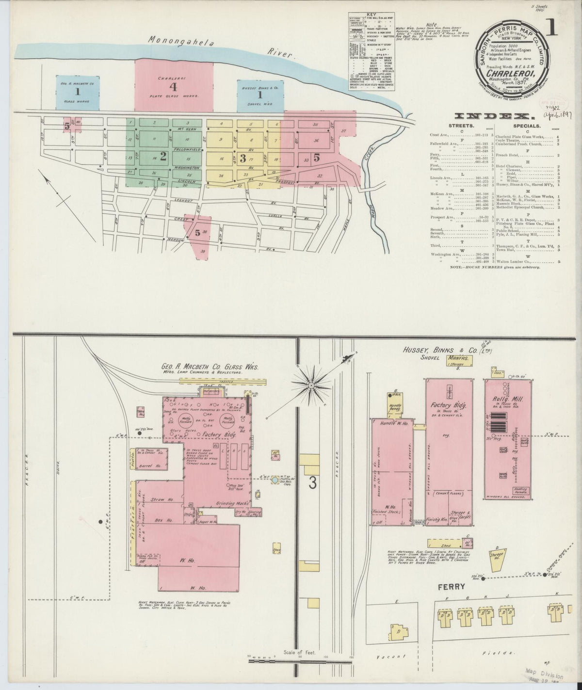 Sanborn Fire Insurance Map from Charleroi, Washington County, Pennsylvania (1897), Sheet #0001 - Complete Map Set gallery image, historic Sanborn map, vintage wall art, Pennsylvania Pennsylvania