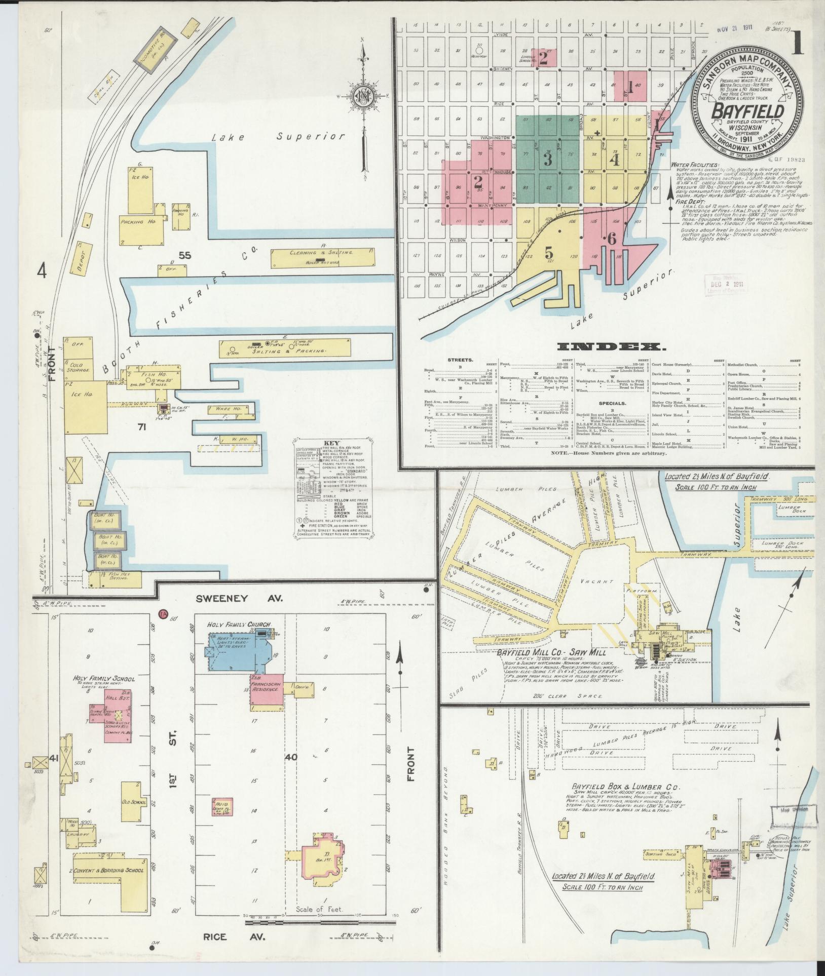 Sanborn Fire Insurance Map from Bayfield, Bayfield County, Wisconsin (1911), Sheet #0001 - Historic Sanborn Fire Insurance Map Print, vintage old map wall art, antique decor, genealogy gift, Wisconsin Wisconsin map