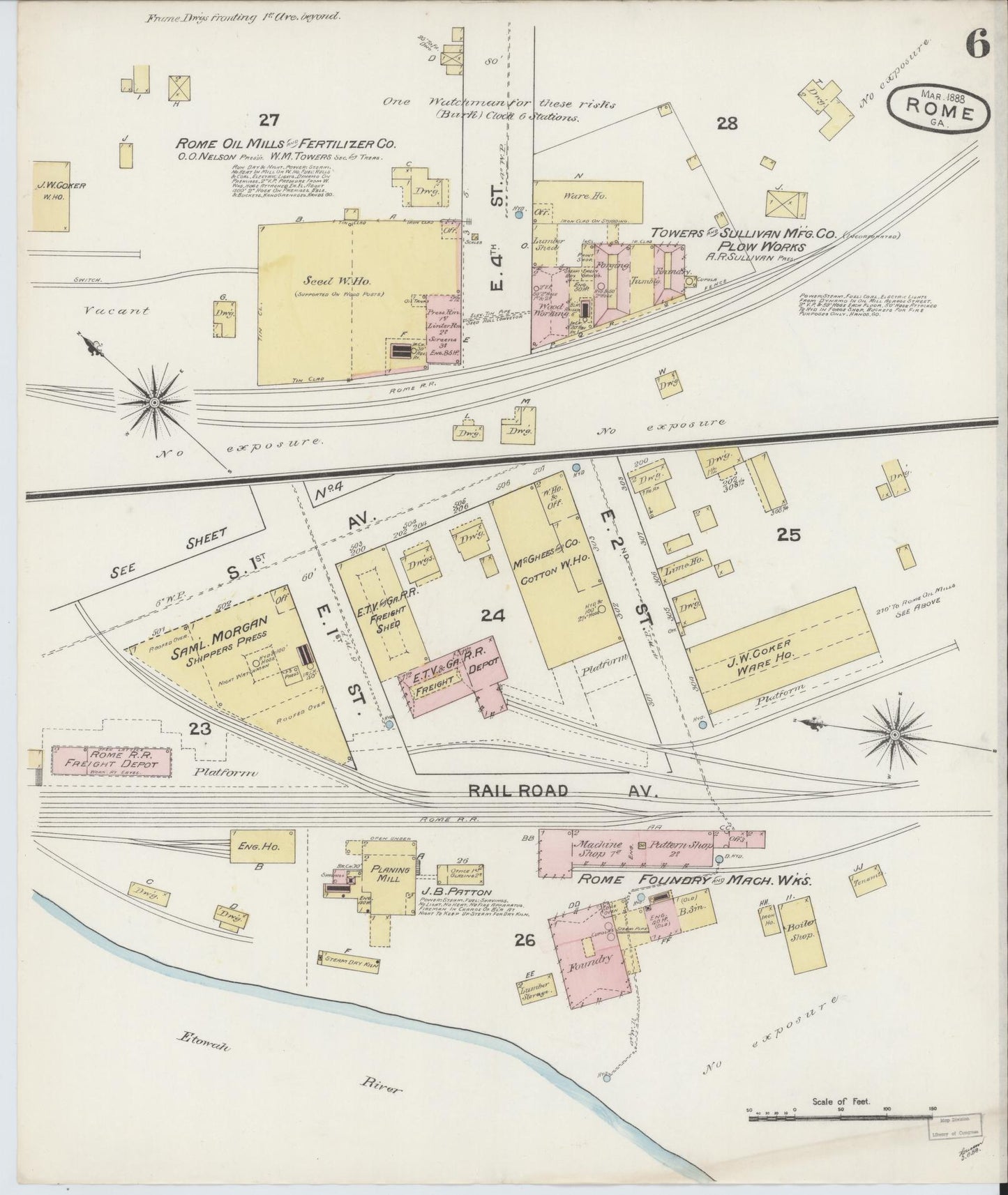 Sanborn Fire Insurance Map from Rome, Floyd County, Georgia (1888), Sheet #0006 - Complete Map Set gallery image, historic Sanborn map, vintage wall art, Georgia Georgia