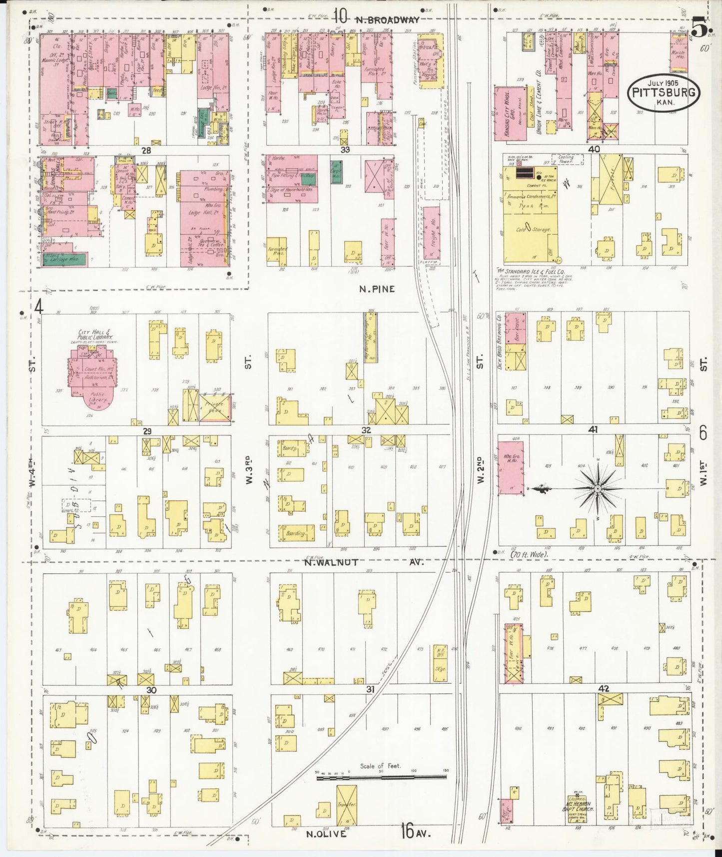 Sanborn Fire Insurance Map from Pittsburg, Crawford County, Kansas (1905), Sheet #0005 - Complete Map Set gallery image, historic Sanborn map, vintage wall art, Kansas Kansas