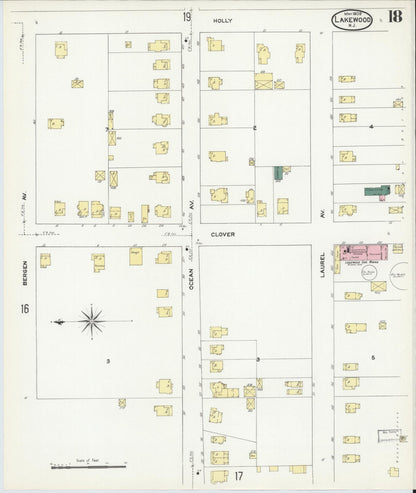 Sanborn Fire Insurance Map from Lakewood, Ocean County, New Jersey (1909), Sheet #0018 - Historic Sanborn Fire Insurance Map Print, vintage old map wall art, antique decor, genealogy gift, New Jersey New Jersey map