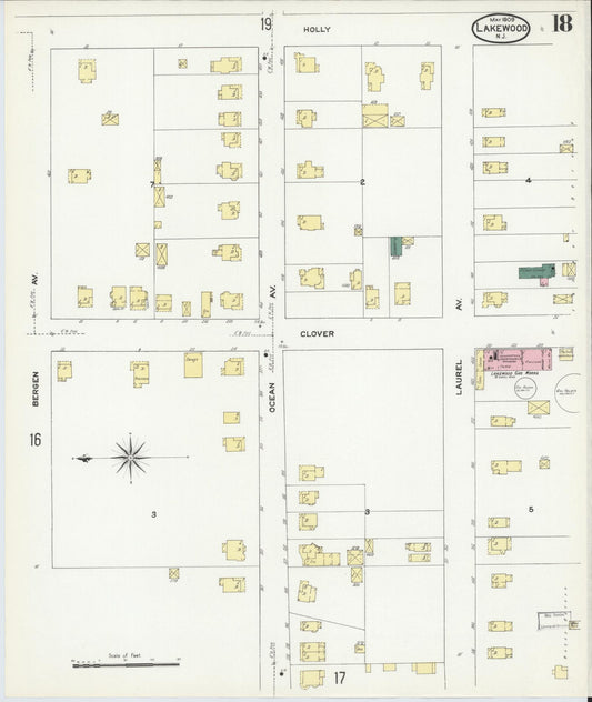 Sanborn Fire Insurance Map from Lakewood, Ocean County, New Jersey (1909), Sheet #0018 - Historic Sanborn Fire Insurance Map Print, vintage old map wall art, antique decor, genealogy gift, New Jersey New Jersey map