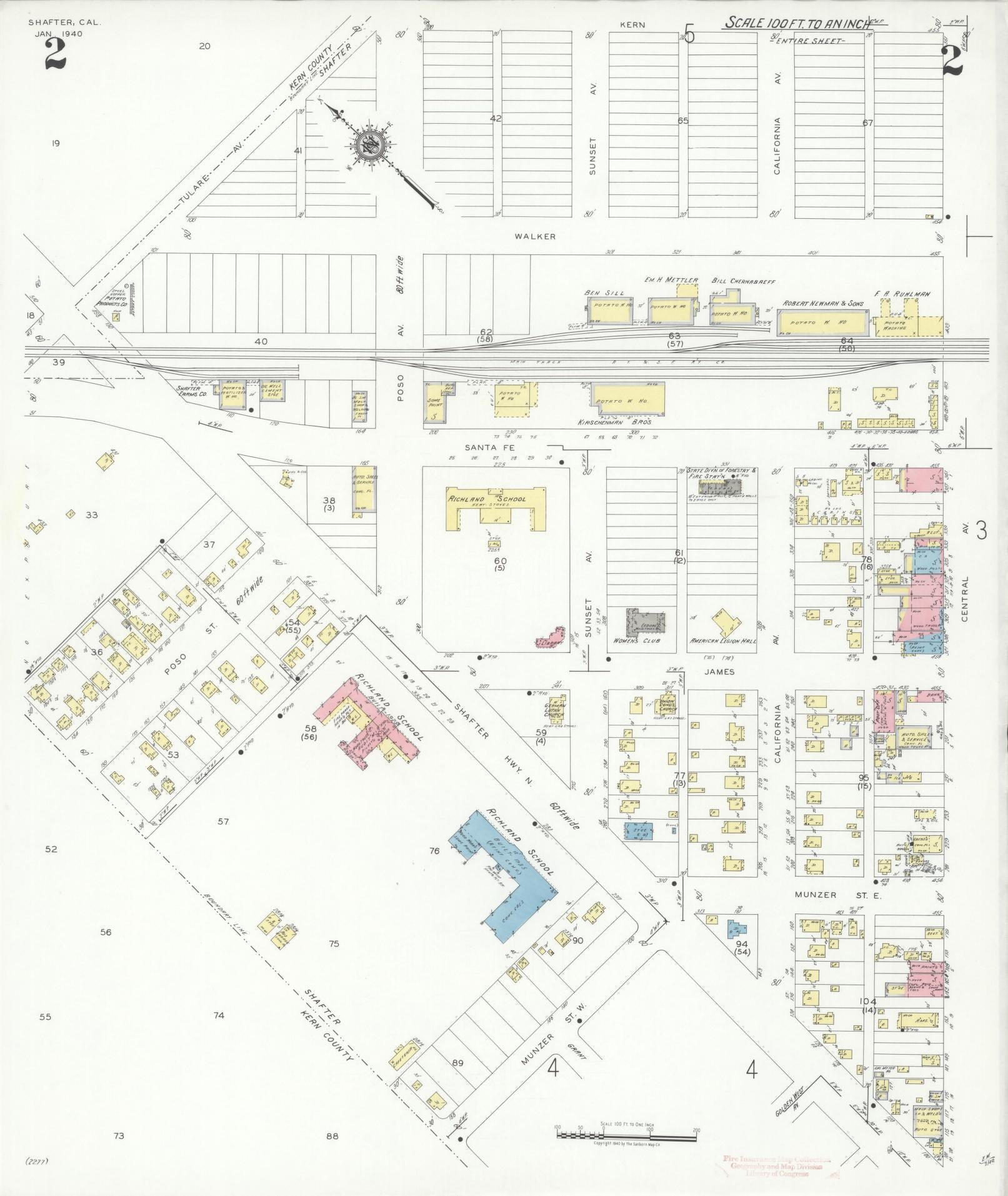 Sanborn Fire Insurance Map from Shafter, Kern County, California (1940), Sheet #0002 - Complete Map Set gallery image, historic Sanborn map, vintage wall art, California California