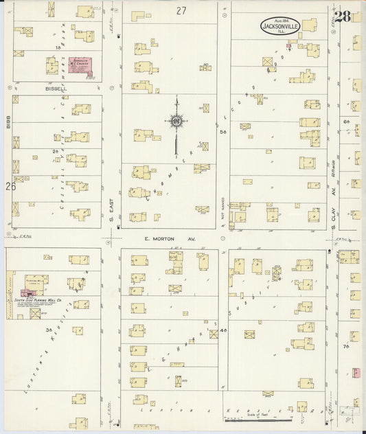 Sanborn Fire Insurance Map from Jacksonville, Morgan County, Illinois (1914), Sheet #0028 - Historic Sanborn Fire Insurance Map Print, vintage old map wall art, antique decor, genealogy gift, Illinois Illinois map
