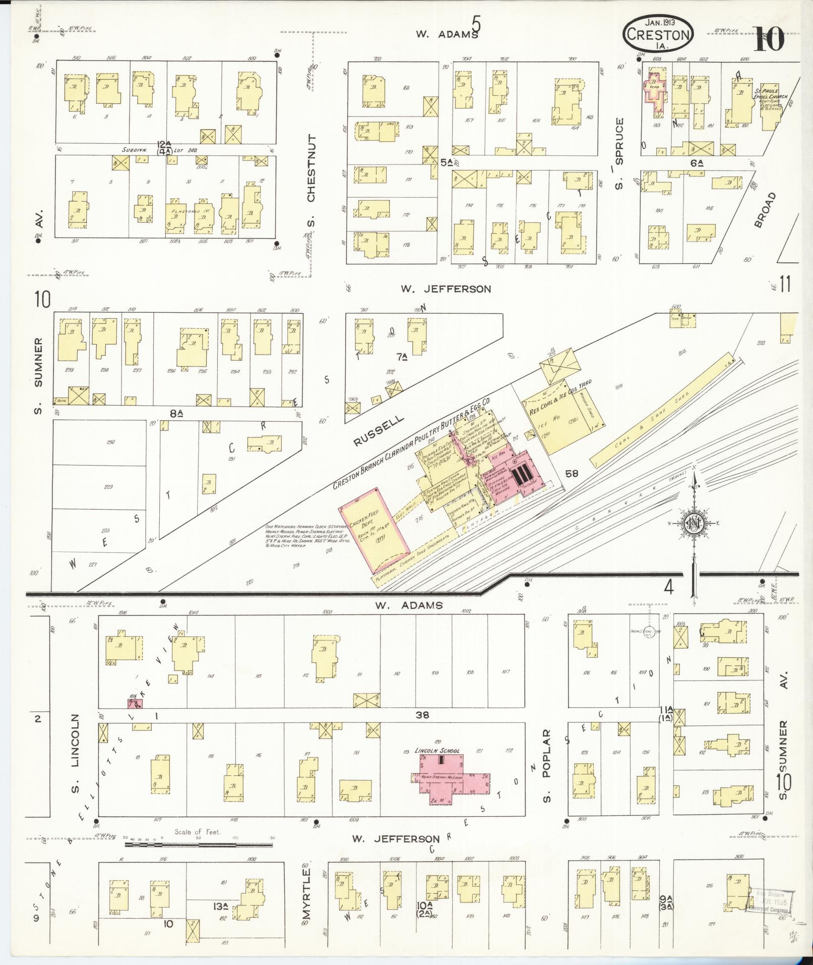 Sanborn Fire Insurance Map from Creston, Union County, Iowa (1913), Sheet #0010 - Historic Sanborn Fire Insurance Map Print, vintage old map wall art
