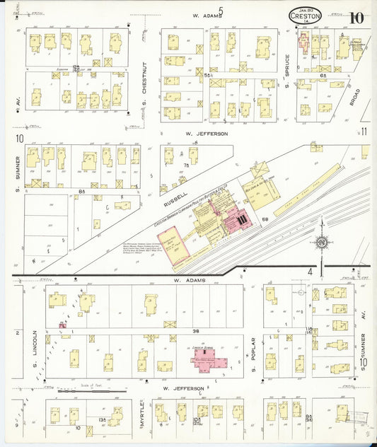 Sanborn Fire Insurance Map from Creston, Union County, Iowa (1913), Sheet #0010 - Historic Sanborn Fire Insurance Map Print, vintage old map wall art