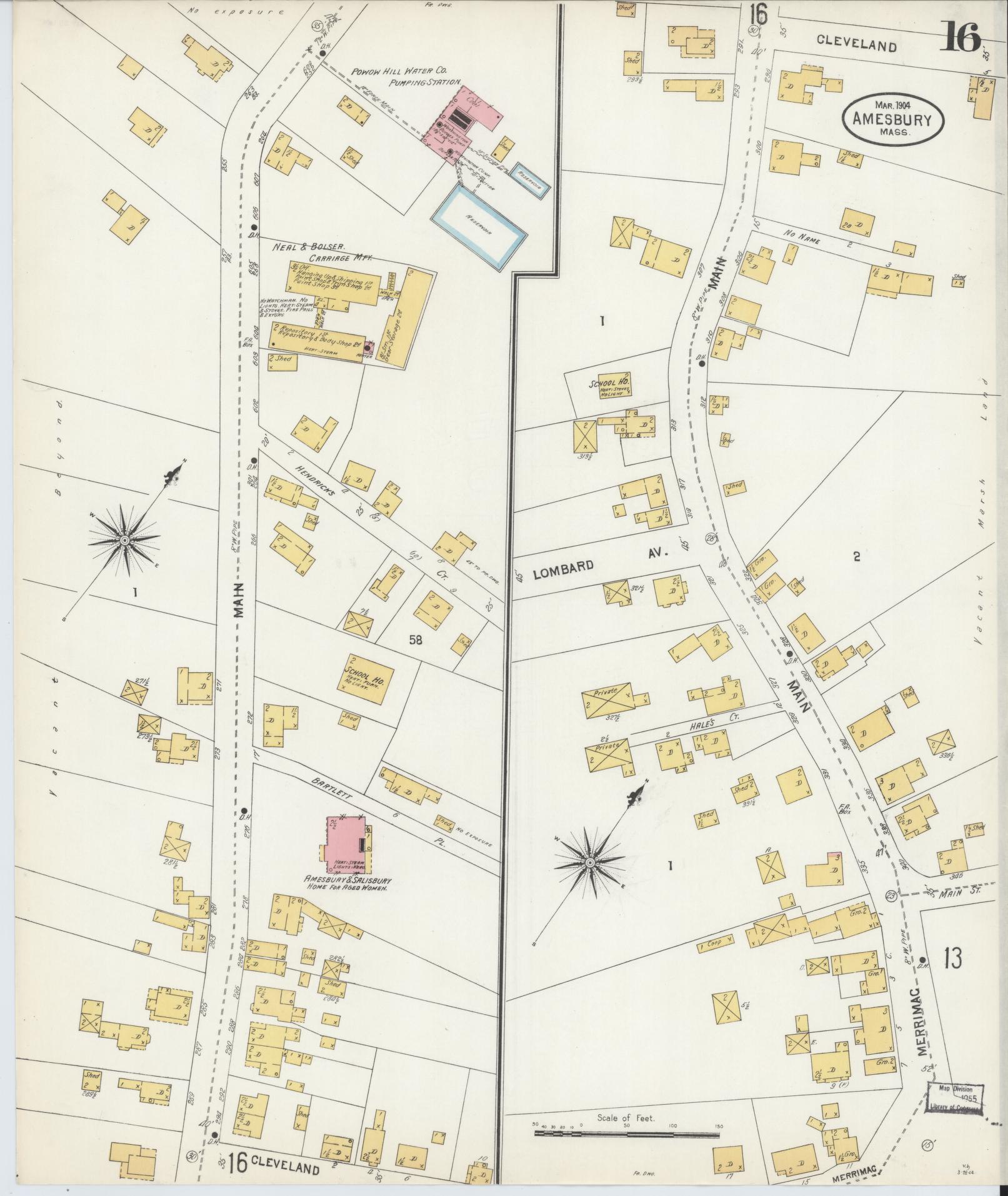 Sanborn Fire Insurance Map from Amesbury, Essex County, Massachusetts (1904), Sheet #0016 - Complete Map Set gallery image, historic Sanborn map, vintage wall art, Massachusetts Massachusetts