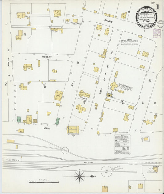 Sanborn Fire Insurance Map from Atoka, Atoka County, Oklahoma (1901), Sheet #0001 - Historic Sanborn Fire Insurance Map Print, vintage old map wall art, antique decor, genealogy gift, Oklahoma Oklahoma map