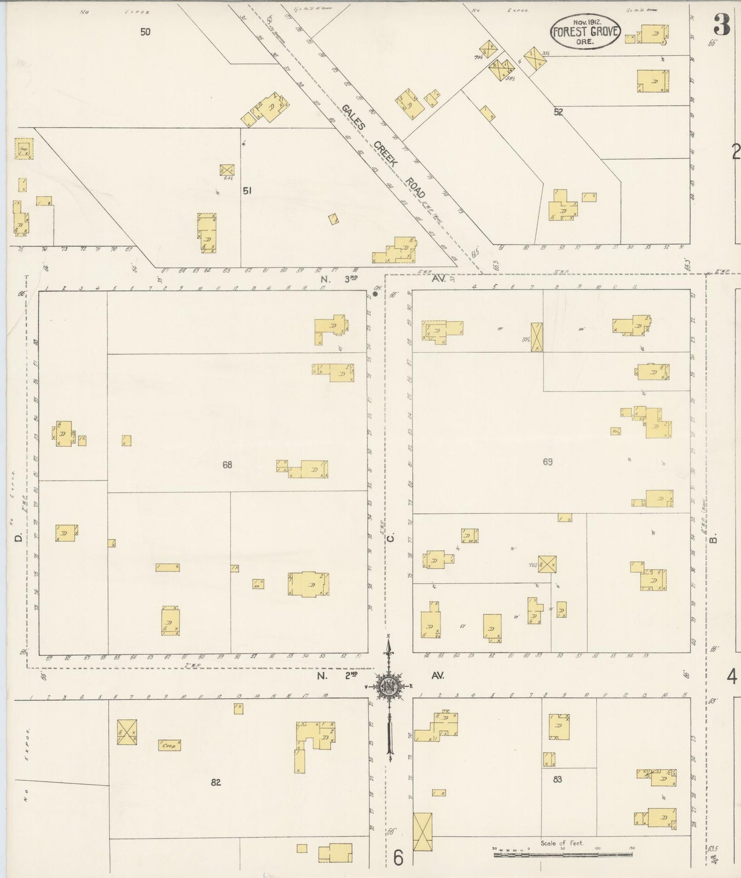 Sanborn Fire Insurance Map from Forest Grove, Washington County, Oregon (1912), Sheet #0003 - Complete Map Set gallery image, historic Sanborn map, vintage wall art, Oregon Oregon