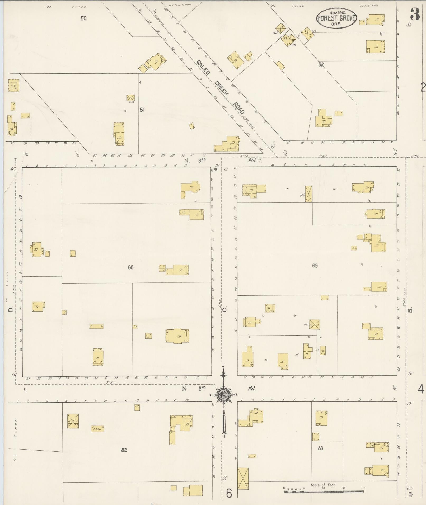 Sanborn Fire Insurance Map from Forest Grove, Washington County, Oregon (1912), Sheet #0003 - Complete Map Set gallery image, historic Sanborn map, vintage wall art, Oregon Oregon