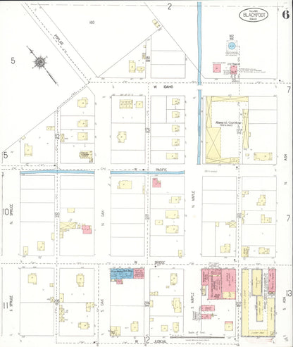 Sanborn Fire Insurance Map from Blackfoot, Bingham County, Idaho (1921), Sheet #0006 - Complete Map Set gallery image, historic Sanborn map, vintage wall art, Idaho Idaho
