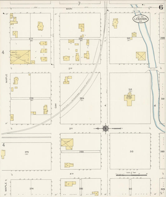 Sanborn Fire Insurance Map from Lebanon, Linn County, Oregon (1913), Sheet #0006 - Historic Sanborn Fire Insurance Map Print, vintage old map wall art, antique decor, genealogy gift, Oregon Oregon map
