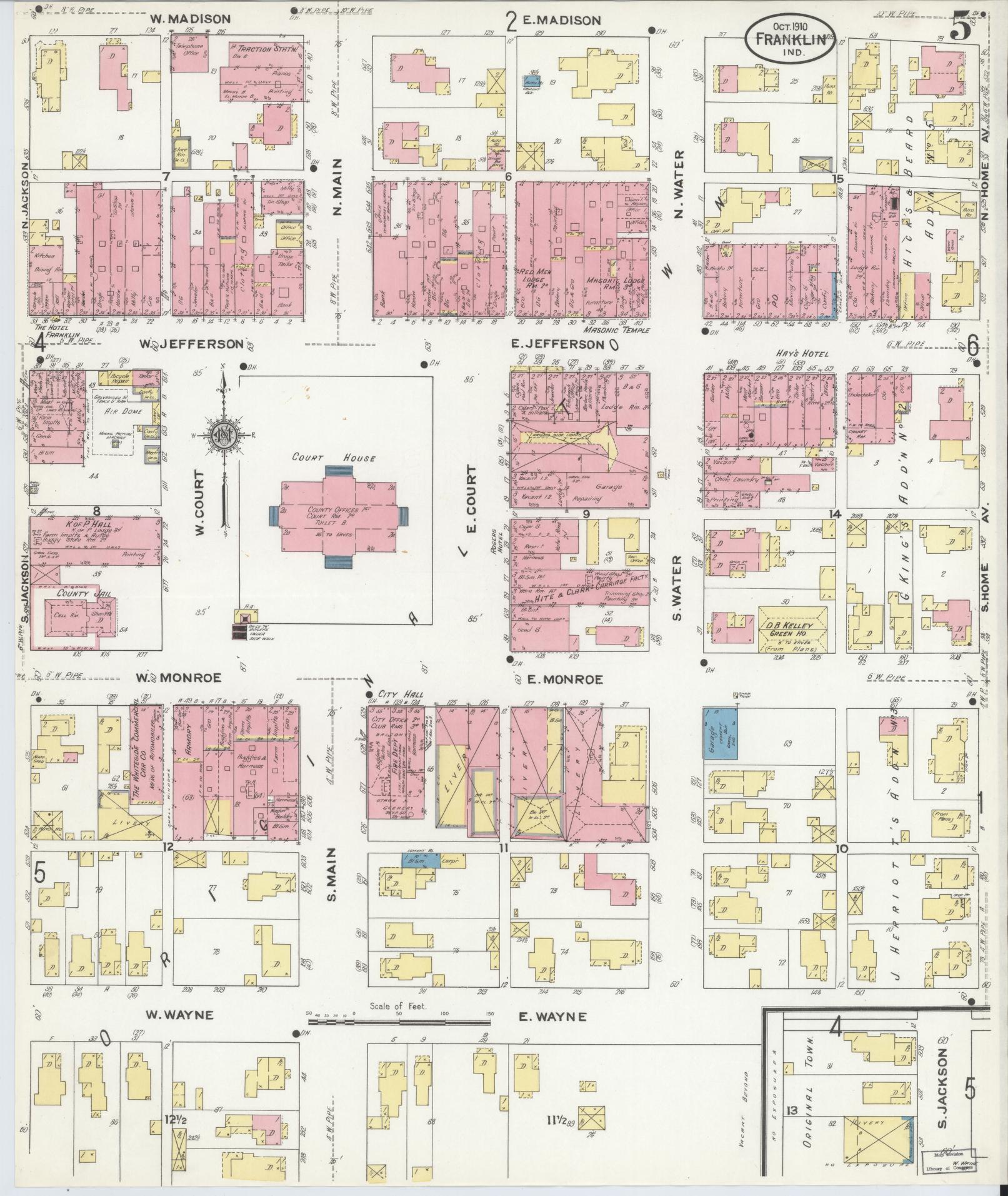 Sanborn Fire Insurance Map from Franklin, Johnson County, Indiana (1910), Sheet #0005 - Complete Map Set gallery image, historic Sanborn map, vintage wall art, Indiana Indiana