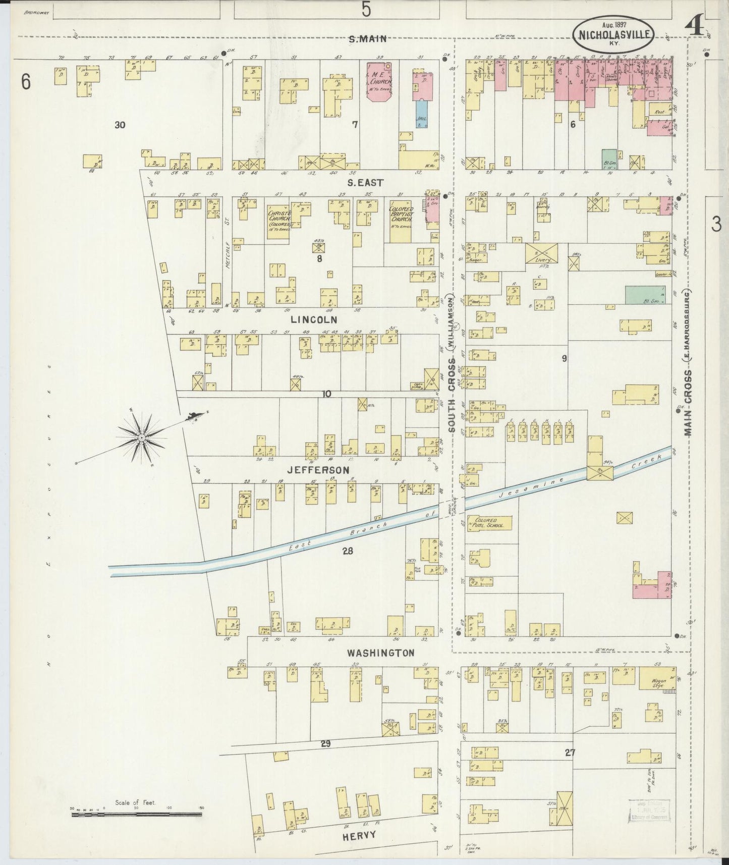 Sanborn Fire Insurance Map from Nicholasville, Jessamine County, Kentucky (1897), Sheet #0004 - Complete Map Set gallery image, historic Sanborn map, vintage wall art, Kentucky Kentucky
