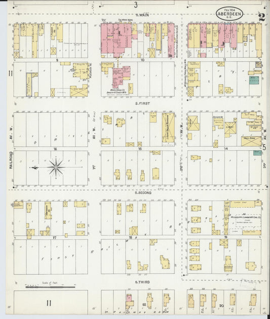 Sanborn Fire Insurance Map from Aberdeen, Brown County, South Dakota (1904), Sheet #0002 - Historic Sanborn Fire Insurance Map Print, vintage old map wall art, antique decor, genealogy gift, South Dakota South Dakota map