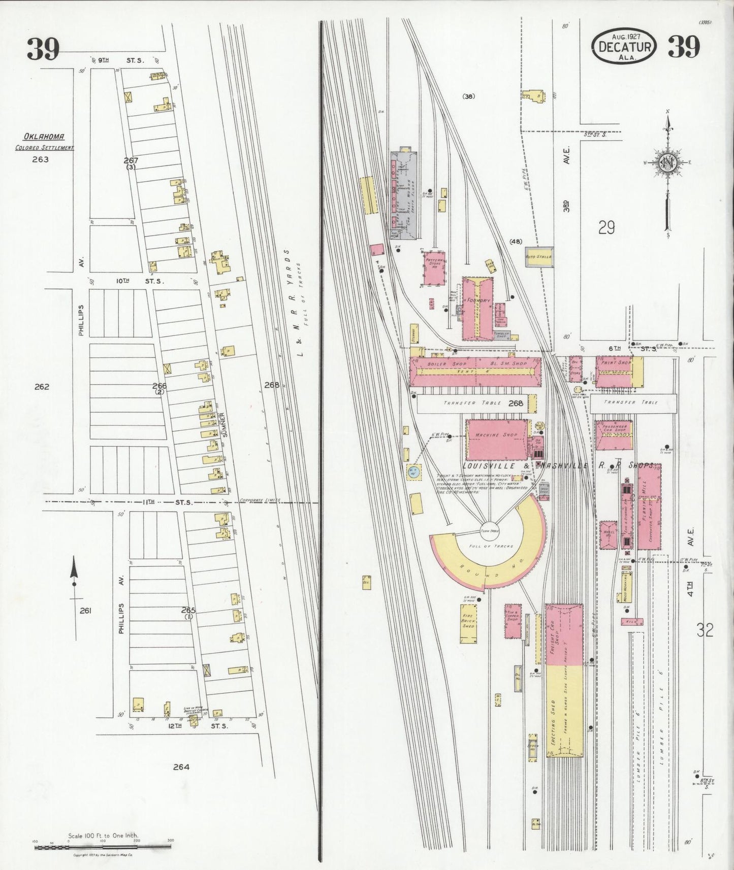 Sanborn Fire Insurance Map from Decatur, Morgan County, Alabama (1927), Sheet #0039 - Historic Sanborn Fire Insurance Map Print, vintage old map wall art, antique decor, genealogy gift, Alabama Alabama map