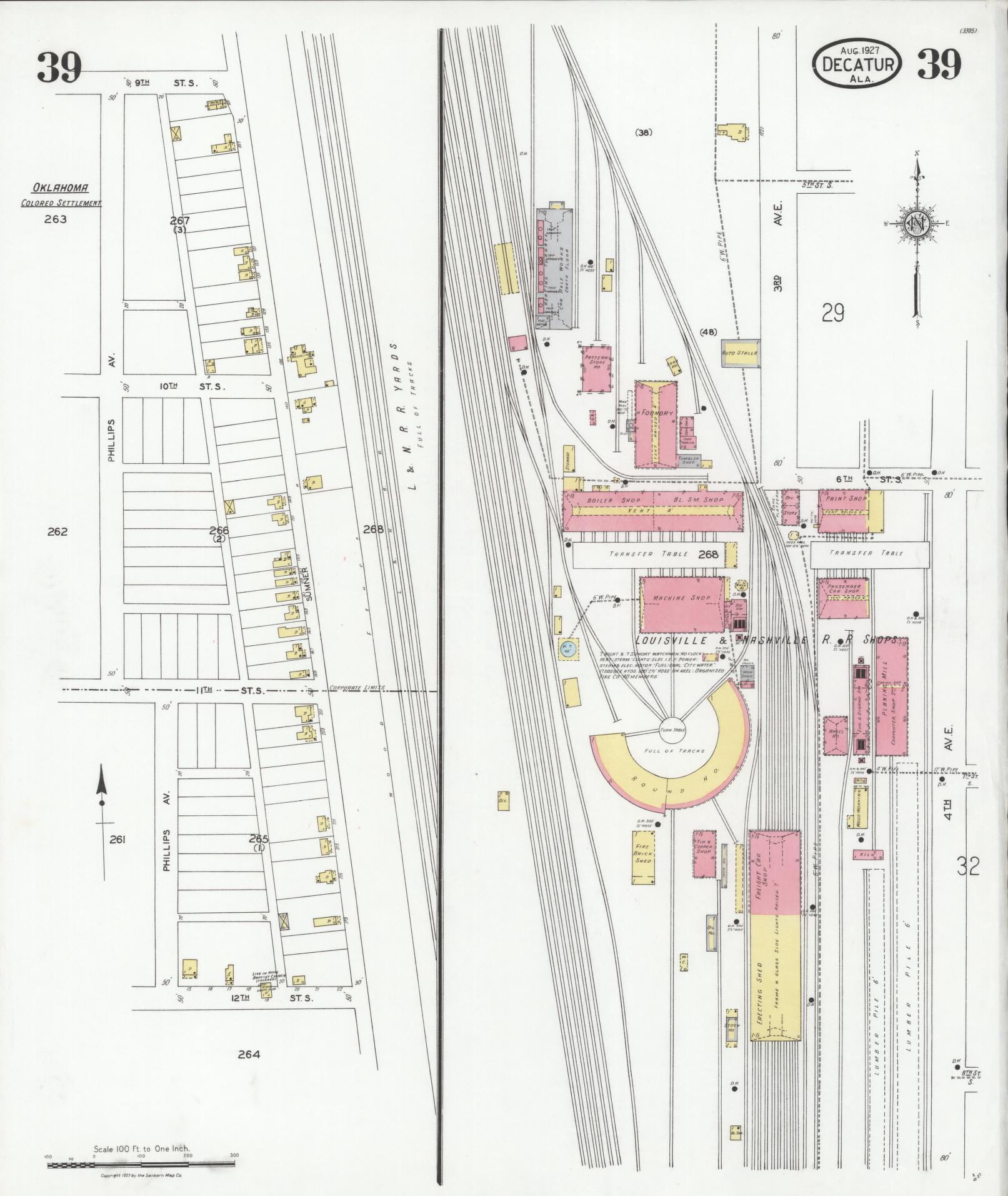 Sanborn Fire Insurance Map from Decatur, Morgan County, Alabama (1927), Sheet #0039 - Historic Sanborn Fire Insurance Map Print, vintage old map wall art, antique decor, genealogy gift, Alabama Alabama map