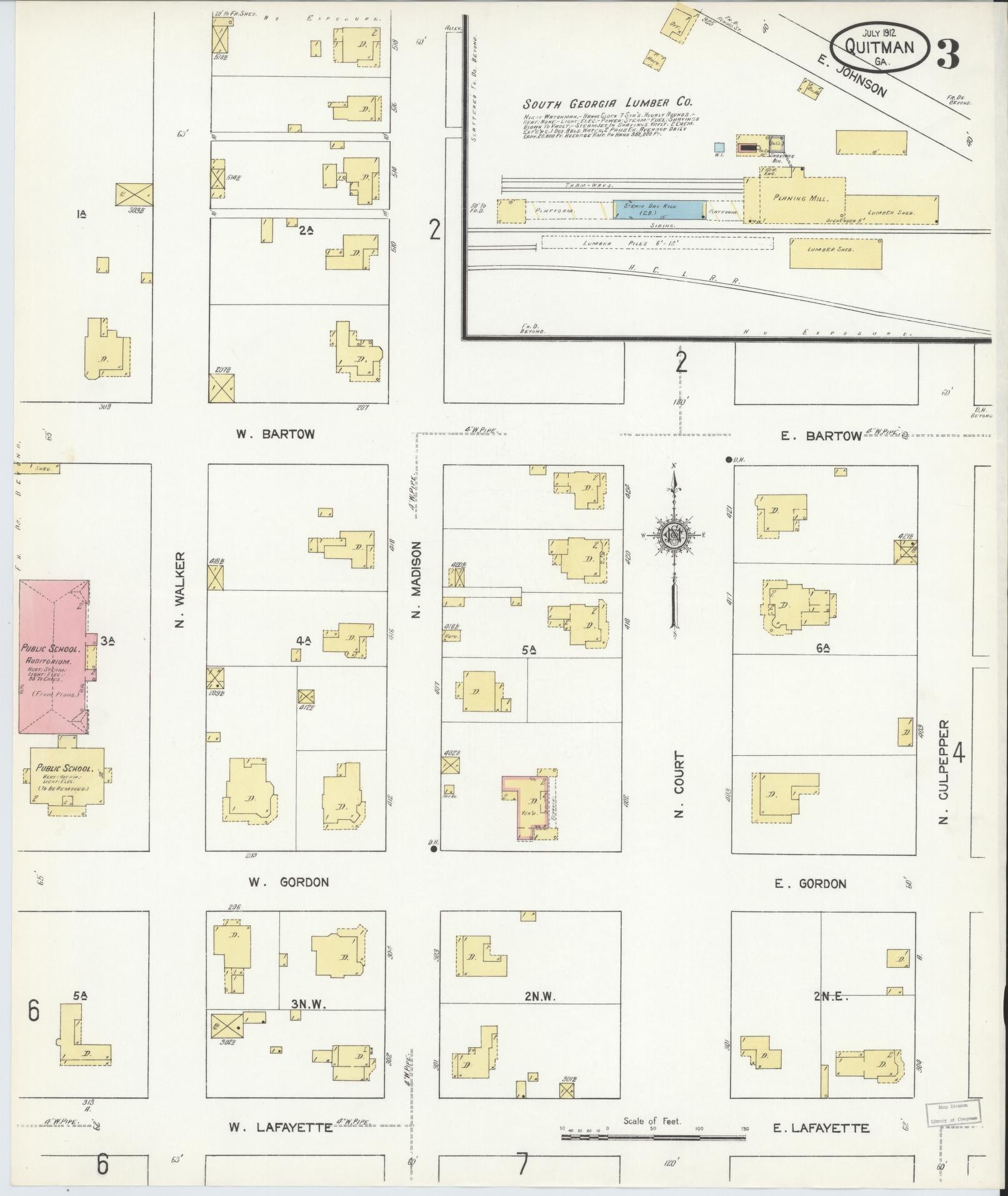 Sanborn Fire Insurance Map from Quitman, Brooks County, Georgia (1912), Sheet #0003 - Historic Sanborn Fire Insurance Map Print, vintage old map wall art, antique decor, genealogy gift, Georgia Georgia map