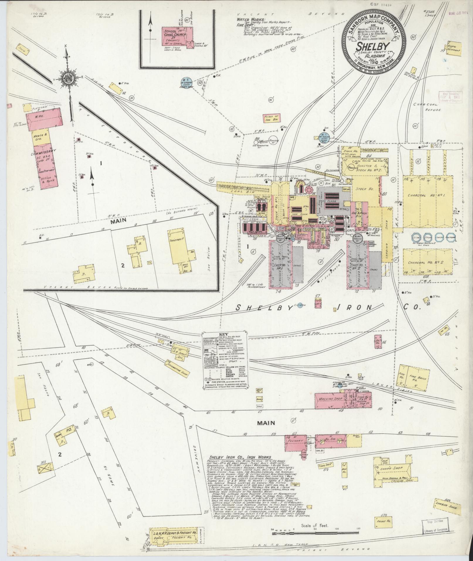 Sanborn Fire Insurance Map from Shelby, Shelby County, Alabama. (1910) – Historic Sanborn Fire Insurance Map Print