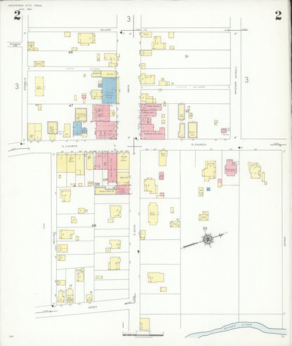 Sanborn Fire Insurance Map from Mountain City, Johnson County, Tennessee (1941), Sheet #0002 - Complete Map Set gallery image, historic Sanborn map, vintage wall art, Tennessee Tennessee