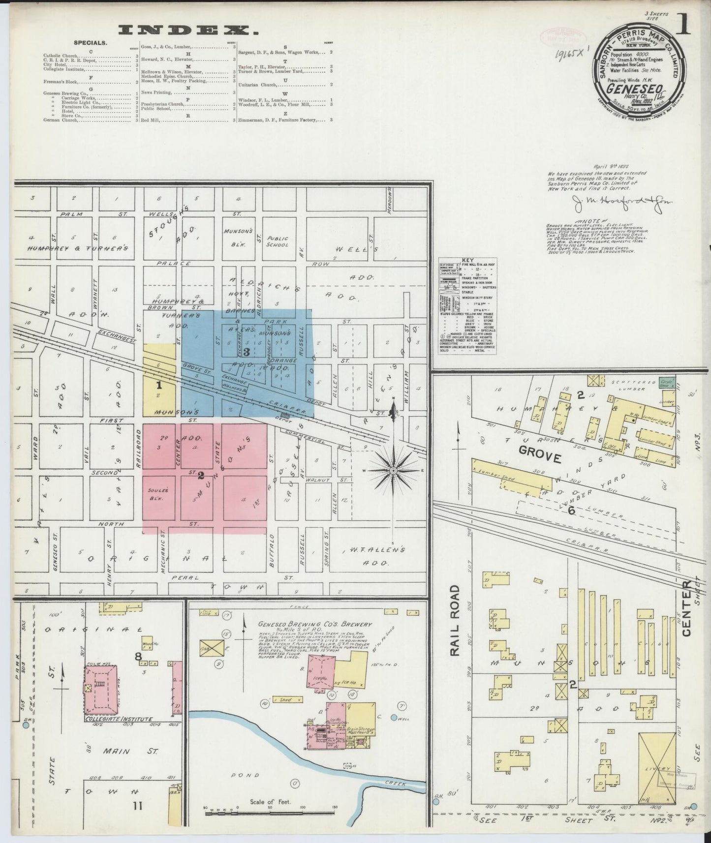 Sanborn Fire Insurance Map from Geneseo, Henry County, Illinois (1892), Sheet #0001 - Historic Sanborn Fire Insurance Map Print, vintage old map wall art, antique decor, genealogy gift, Illinois Illinois map