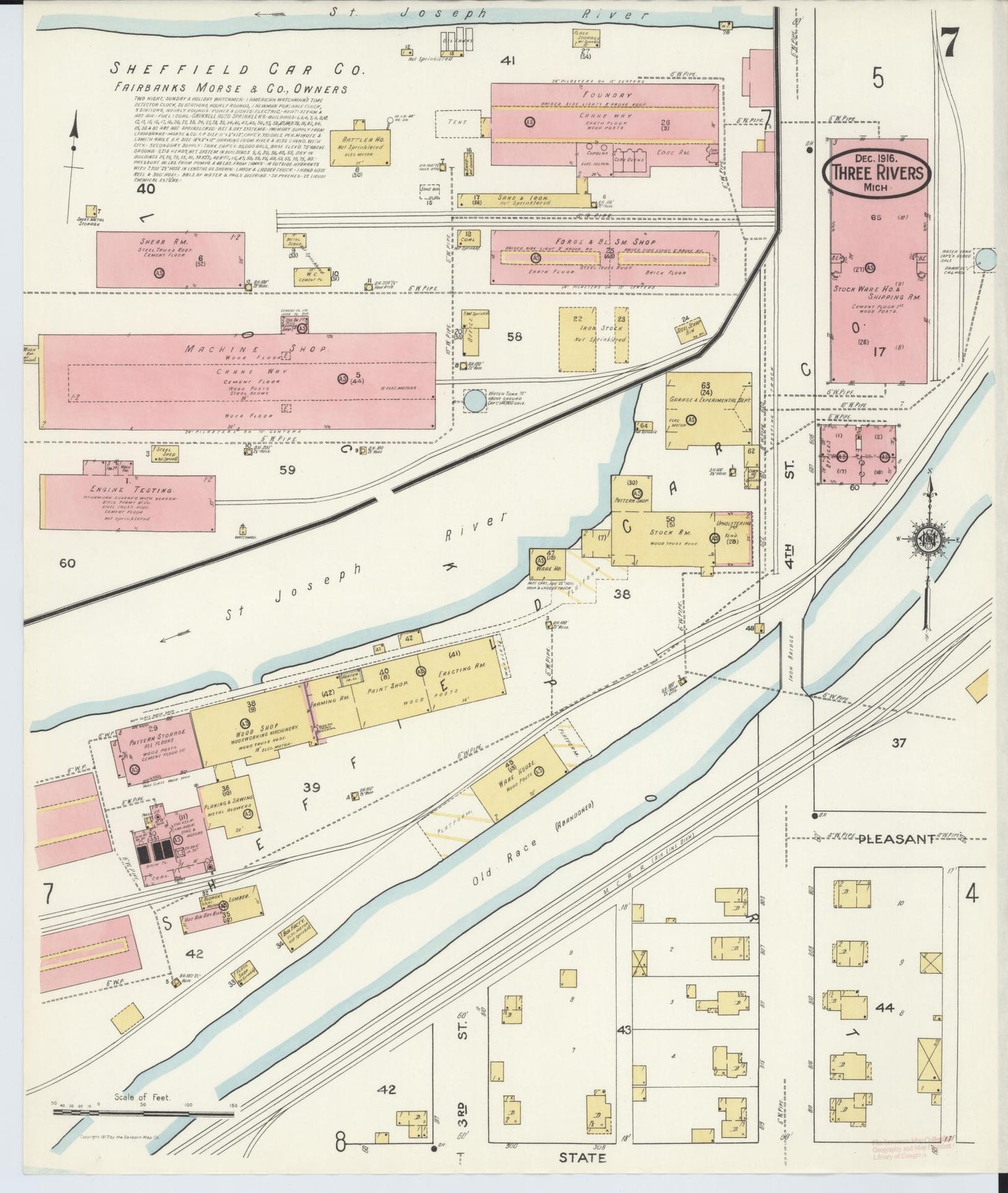 Sanborn Fire Insurance Map from Three Rivers, Saint Joseph County, Michigan (1916), Sheet #0007 - Historic Sanborn Fire Insurance Map Print, vintage old map wall art, antique decor, genealogy gift, Michigan Michigan map
