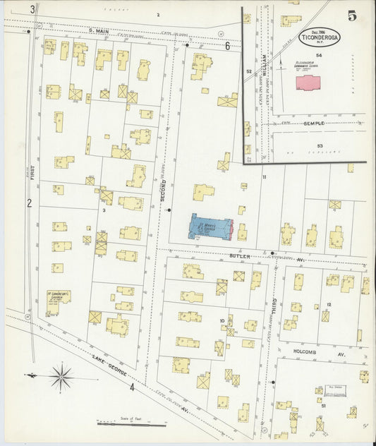 Sanborn Fire Insurance Map from Ticonderoga, Essex County, New York (1906), Sheet #0005 - Historic Sanborn Fire Insurance Map Print, vintage old map wall art, antique decor, genealogy gift, New York New York map