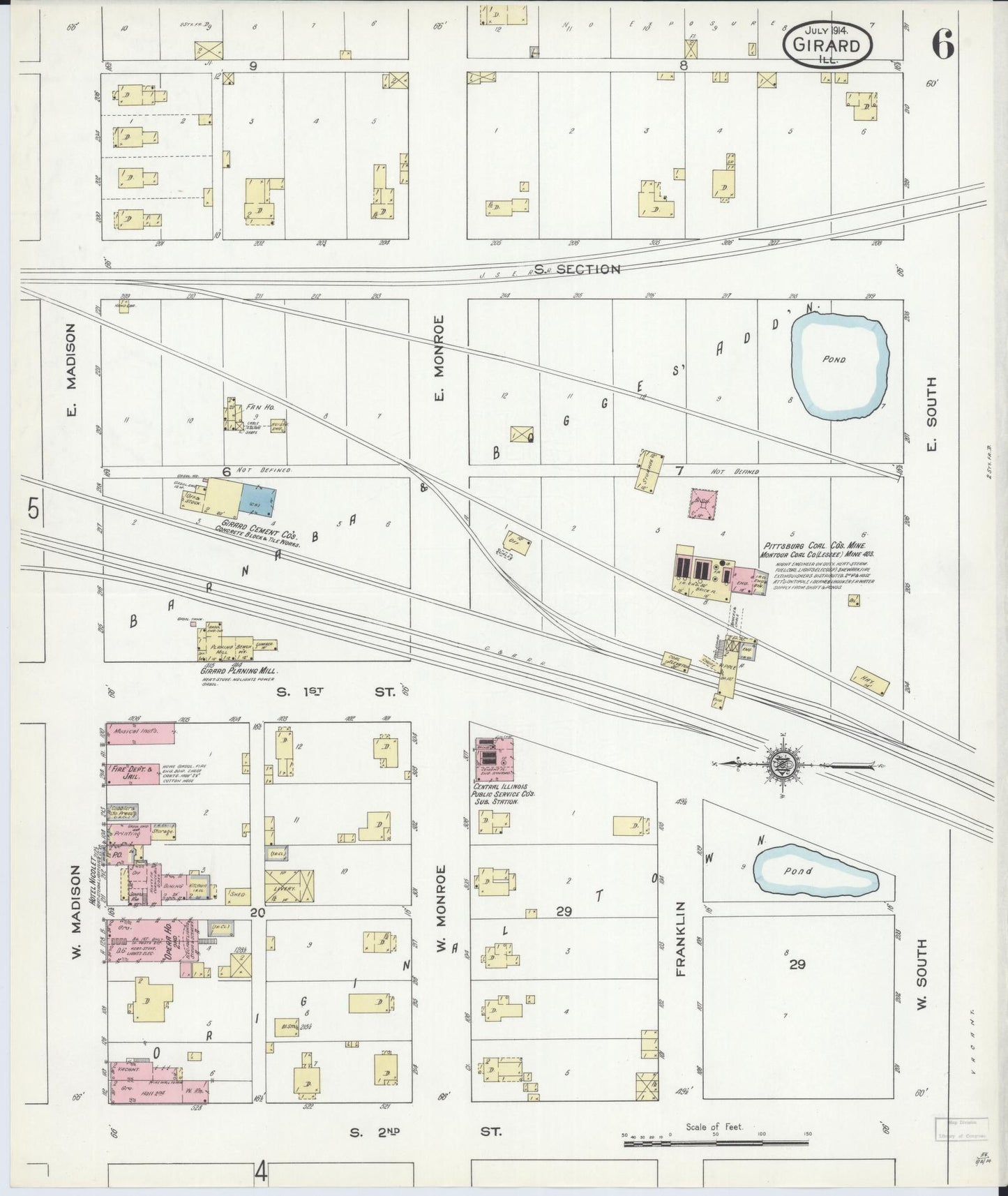 Sanborn Fire Insurance Map from Girard, Macoupin County, Illinois (1914), Sheet #0006 - Complete Map Set gallery image, historic Sanborn map, vintage wall art, Illinois Illinois