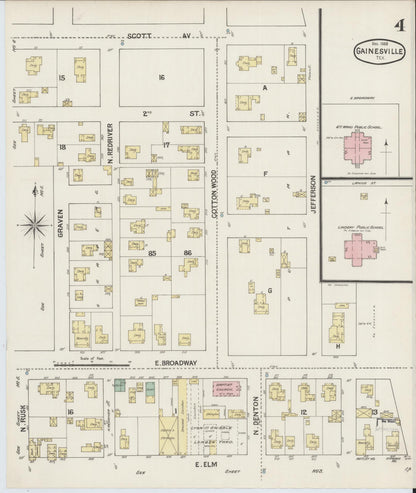 Sanborn Fire Insurance Map from Gainesville, Cooke County, Texas (1888), Sheet #0004 - Complete Map Set gallery image, historic Sanborn map, vintage wall art, Texas Texas