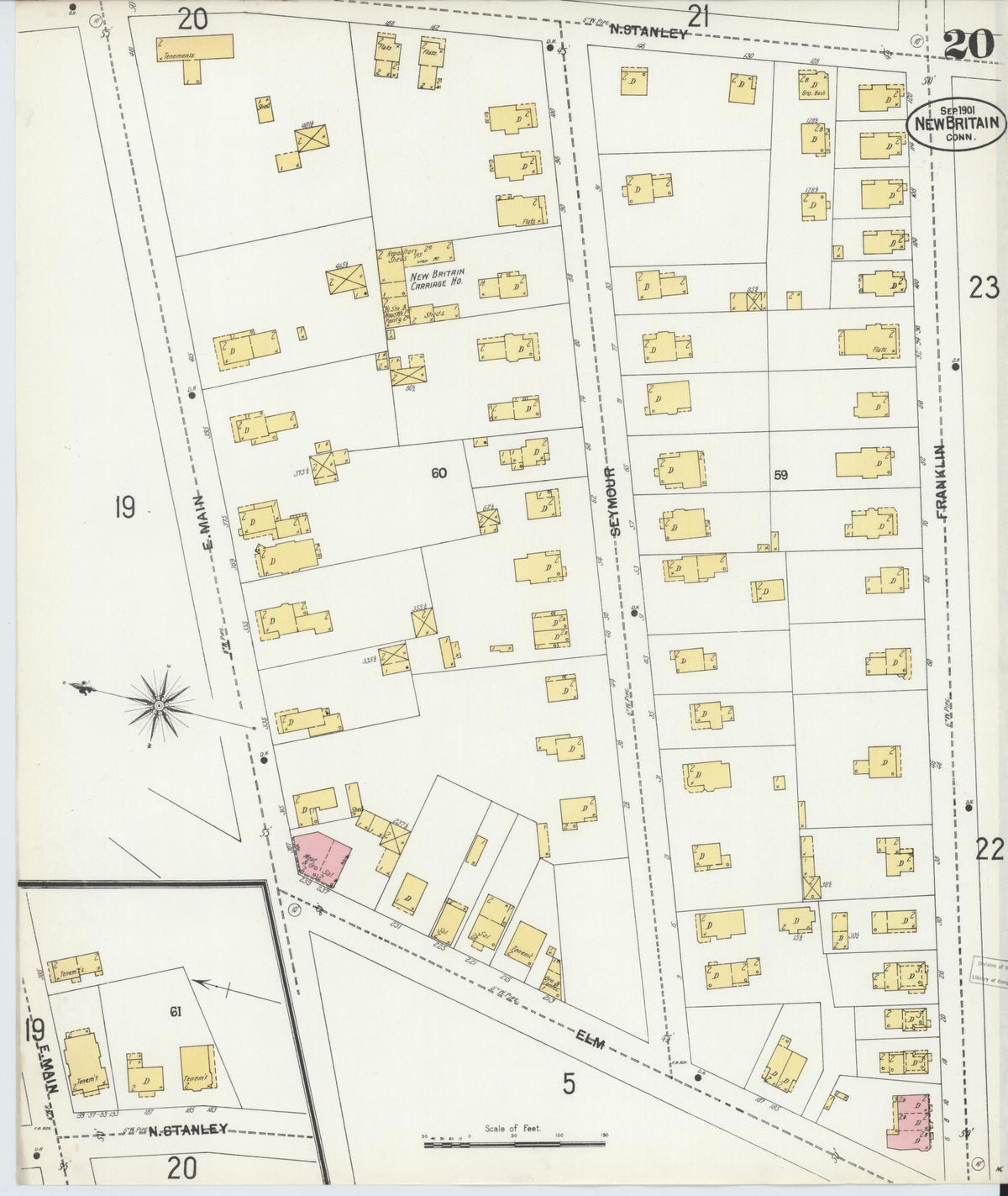 Sanborn Fire Insurance Map from New Britain, Hartford County, Connecticut (1901), Sheet #0020 - Historic Sanborn Fire Insurance Map Print, vintage old map wall art, antique decor, genealogy gift, Connecticut Connecticut map