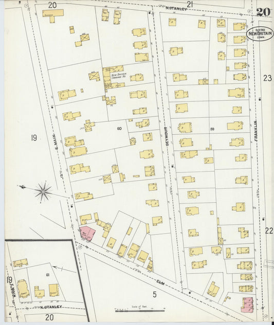 Sanborn Fire Insurance Map from New Britain, Hartford County, Connecticut (1901), Sheet #0020 - Historic Sanborn Fire Insurance Map Print, vintage old map wall art, antique decor, genealogy gift, Connecticut Connecticut map