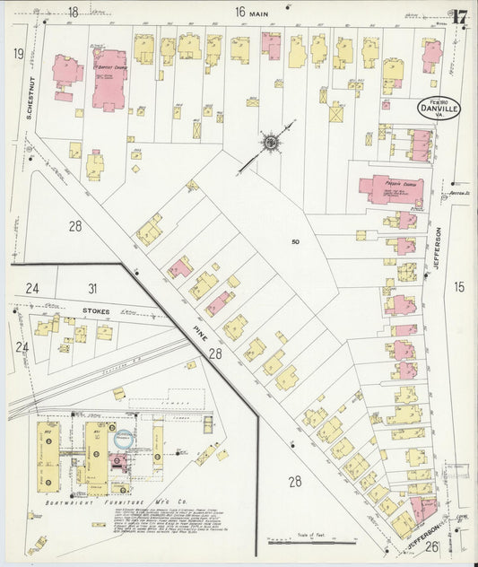 Sanborn Fire Insurance Map from Danville, Independent Cities, Virginia (1910), Sheet #0017 - Historic Sanborn Fire Insurance Map Print, vintage old map wall art, antique decor, genealogy gift, Virginia Virginia map