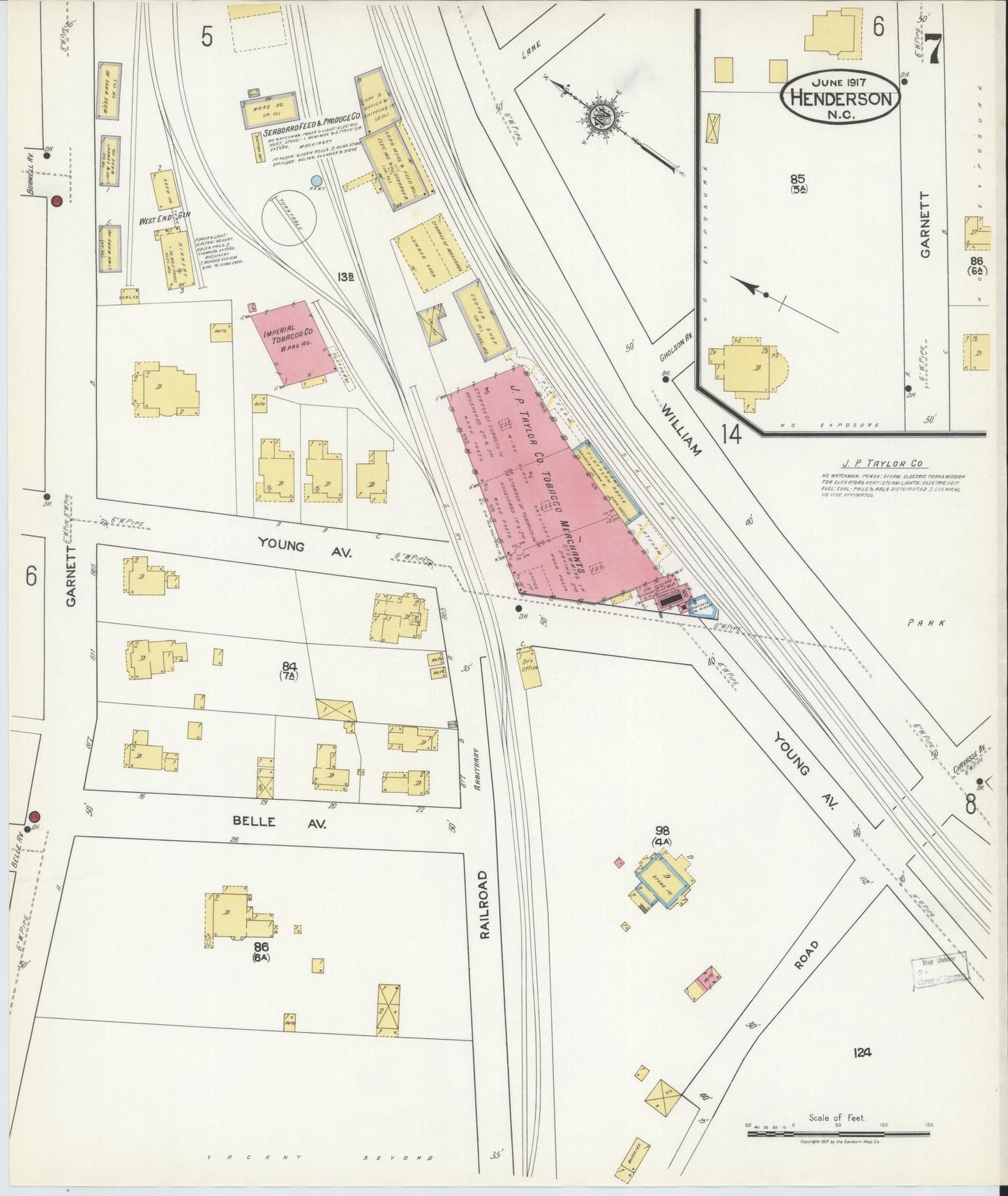 Sanborn Fire Insurance Map from Henderson, Vance County, North Carolina (1917), Sheet #0007 - Historic Sanborn Fire Insurance Map Print, vintage old map wall art, antique decor, genealogy gift, North Carolina North Carolina map
