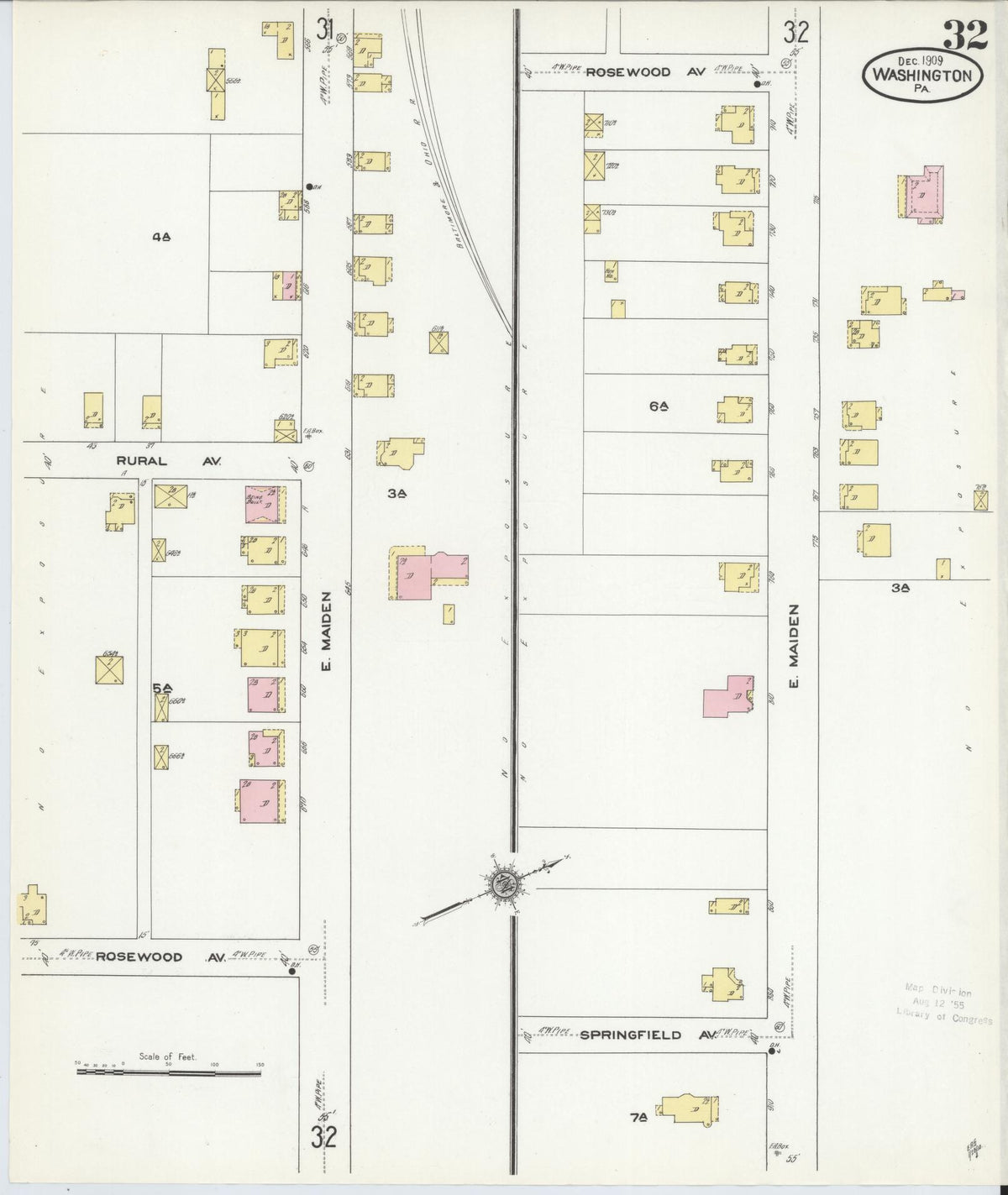 Sanborn Fire Insurance Map from Washington, Washington County, Pennsylvania (1909), Sheet #0032 - Historic Sanborn Fire Insurance Map Print, vintage old map wall art, antique decor, genealogy gift, Pennsylvania Pennsylvania map