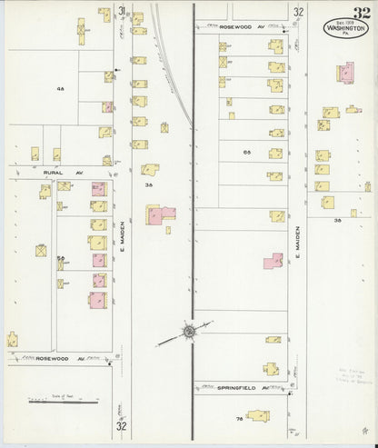 Sanborn Fire Insurance Map from Washington, Washington County, Pennsylvania (1909), Sheet #0032 - Historic Sanborn Fire Insurance Map Print, vintage old map wall art, antique decor, genealogy gift, Pennsylvania Pennsylvania map