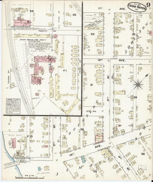 Sanborn Fire Insurance Map from Cedar Rapids, Linn County, Iowa (1884), Sheet #0009 - Historic Sanborn Fire Insurance Map Print, vintage old map wall art