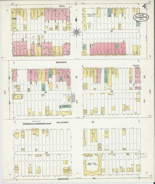 Sanborn Fire Insurance Map from Anadarko, Caddo County, Oklahoma (1907), Sheet #0004 - Historic Sanborn Fire Insurance Map Print, vintage old map wall art, antique decor, genealogy gift, Oklahoma Oklahoma map