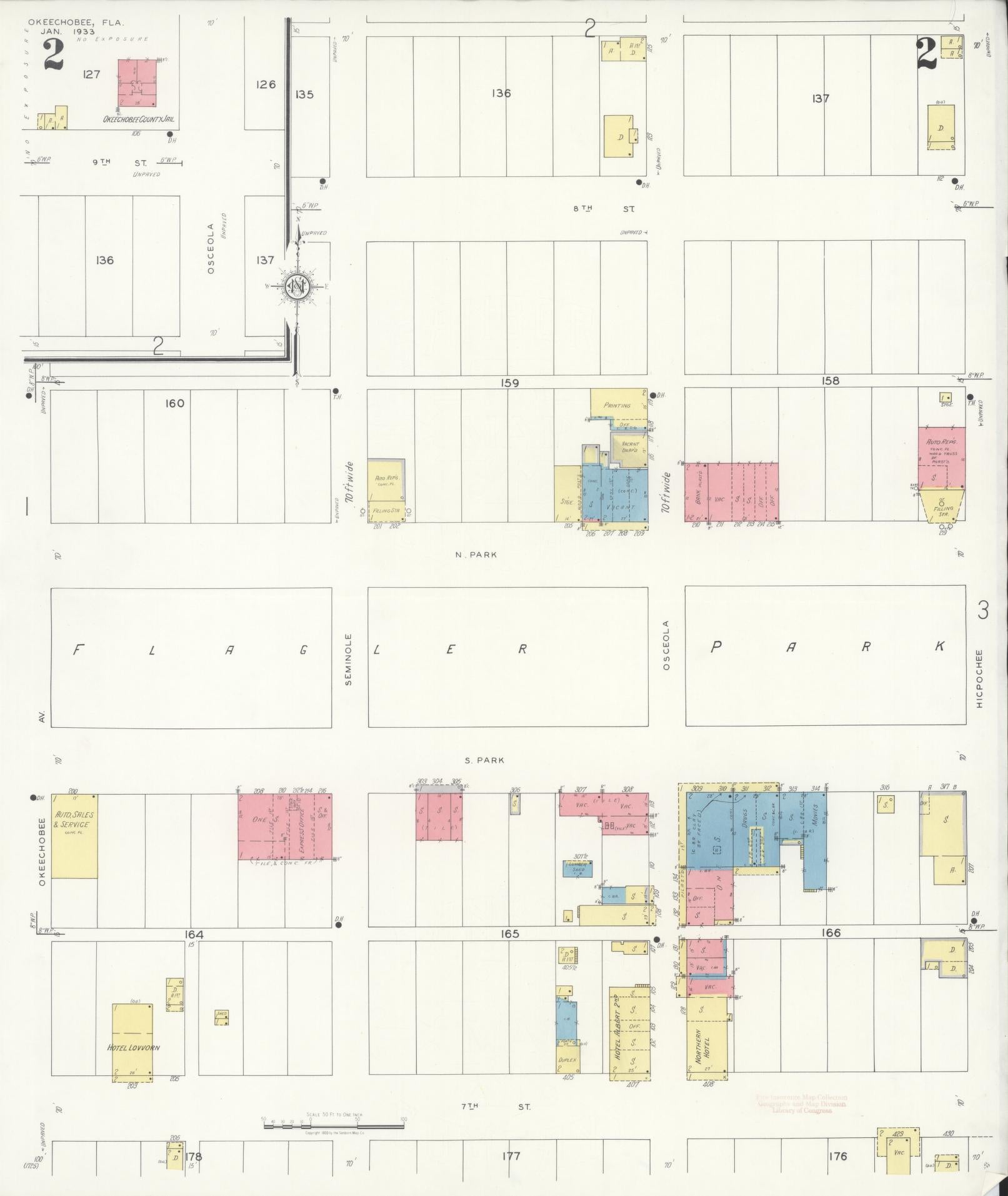 Sanborn Fire Insurance Map from Okeechobee, Okeechobee County, Florida (1933), Sheet #0002 - Complete Map Set gallery image, historic Sanborn map, vintage wall art, Florida Florida
