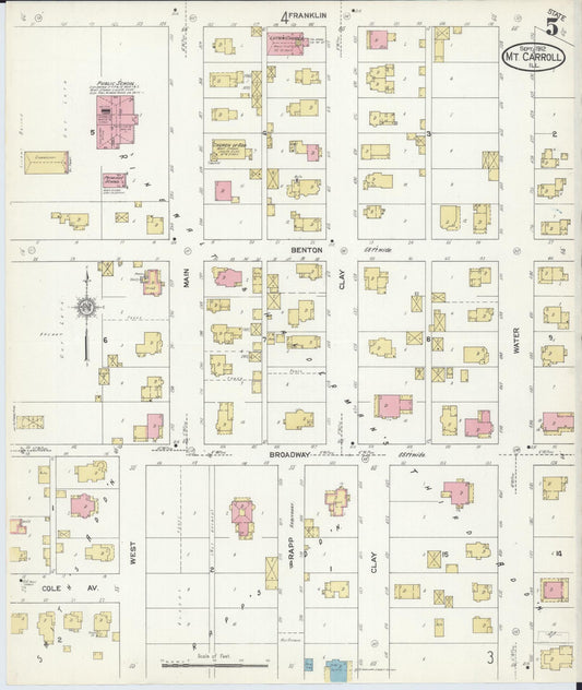 Sanborn Fire Insurance Map from Mount Carroll, Carroll County, Illinois (1912), Sheet #0005 - Historic Sanborn Fire Insurance Map Print, vintage old map wall art, antique decor, genealogy gift, Illinois Illinois map