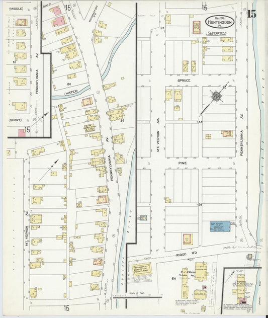 Sanborn Fire Insurance Map from Huntingdon, Huntingdon County, Pennsylvania (1911), Sheet #0015 - Historic Sanborn Fire Insurance Map Print, vintage old map wall art, antique decor, genealogy gift, Pennsylvania Pennsylvania map