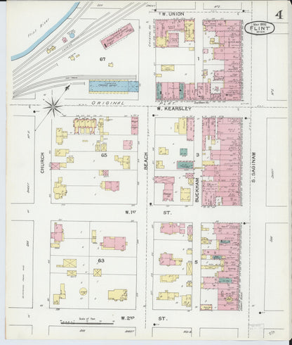 Sanborn Fire Insurance Map from Flint, Genesee County, Michigan (1892), Sheet #0004 - Historic Sanborn Fire Insurance Map Print, vintage old map wall art, antique decor, genealogy gift, Michigan Michigan map