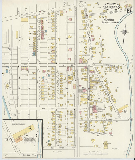 Sanborn Fire Insurance Map from New Kensington, Westmoreland County, Pennsylvania (1915), Sheet #0019 - Historic Sanborn Fire Insurance Map Print, vintage old map wall art, antique decor, genealogy gift, Pennsylvania Pennsylvania map