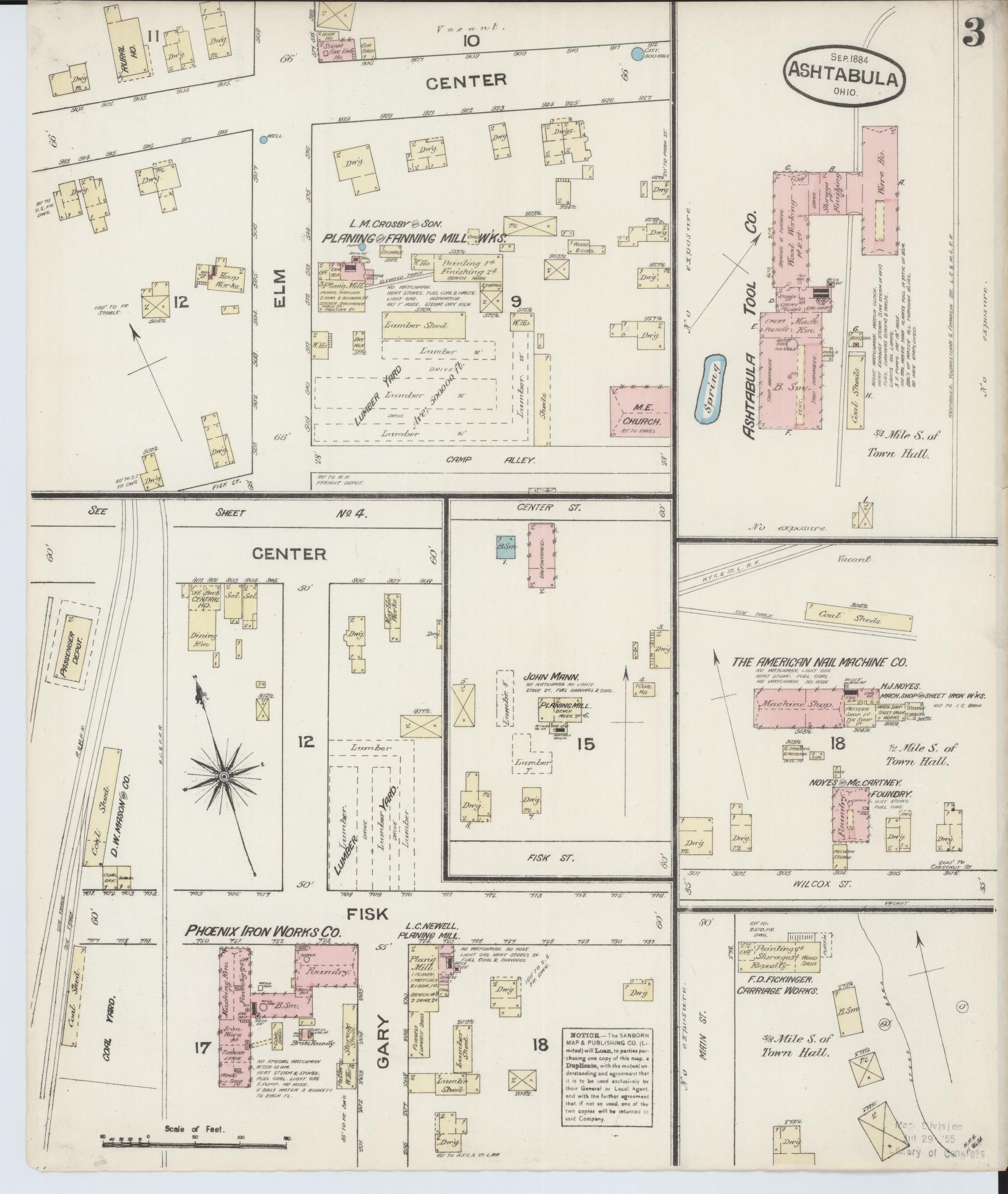 Sanborn Fire Insurance Map from Ashtabula, Ashtabula County, Ohio (1884), Sheet #0003 - Historic Sanborn Fire Insurance Map Print, vintage old map wall art, antique decor, genealogy gift, Ohio Ohio map