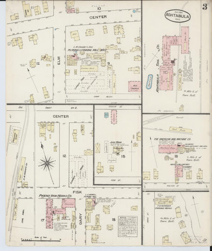 Sanborn Fire Insurance Map from Ashtabula, Ashtabula County, Ohio (1884), Sheet #0003 - Historic Sanborn Fire Insurance Map Print, vintage old map wall art, antique decor, genealogy gift, Ohio Ohio map