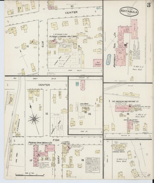Sanborn Fire Insurance Map from Ashtabula, Ashtabula County, Ohio (1884), Sheet #0003 - Historic Sanborn Fire Insurance Map Print, vintage old map wall art, antique decor, genealogy gift, Ohio Ohio map