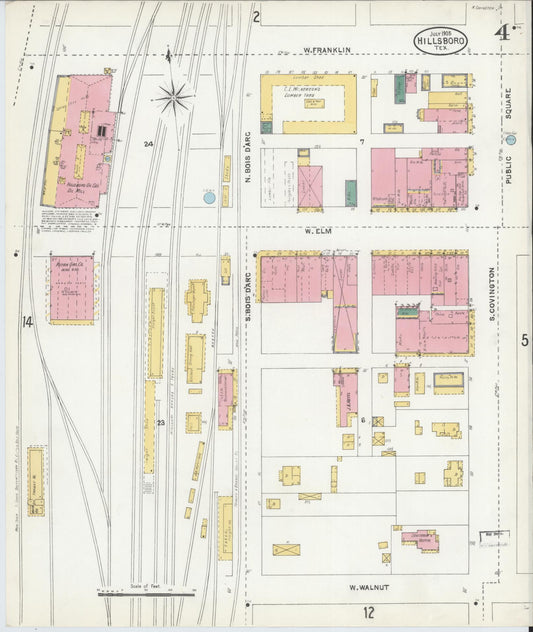 Sanborn Fire Insurance Map from Hillsboro, Hill County, Texas (1905), Sheet #0004 - Historic Sanborn Fire Insurance Map Print, vintage old map wall art, antique decor, genealogy gift, Texas Texas map