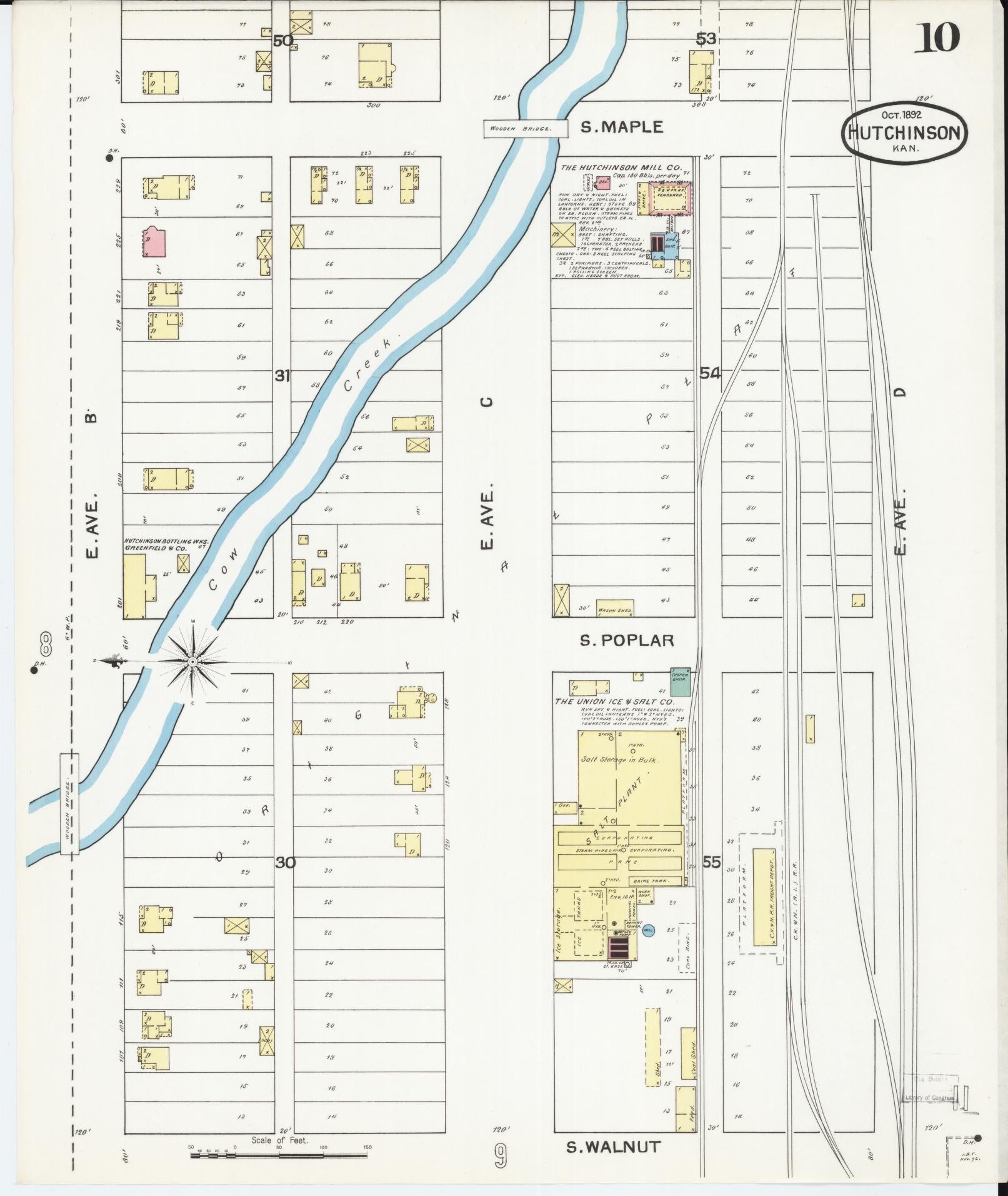 Sanborn Fire Insurance Map from Hutchinson, Reno County, Kansas (1892), Sheet #0010 - Complete Map Set gallery image, historic Sanborn map, vintage wall art, Kansas Kansas