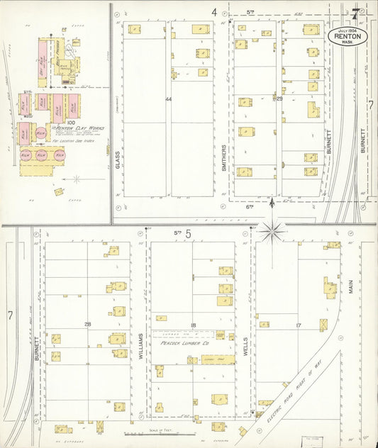 Sanborn Fire Insurance Map from Renton, King County, Washington (1904), Sheet #0007 - Historic Sanborn Fire Insurance Map Print, vintage old map wall art, antique decor, genealogy gift, Washington Washington map