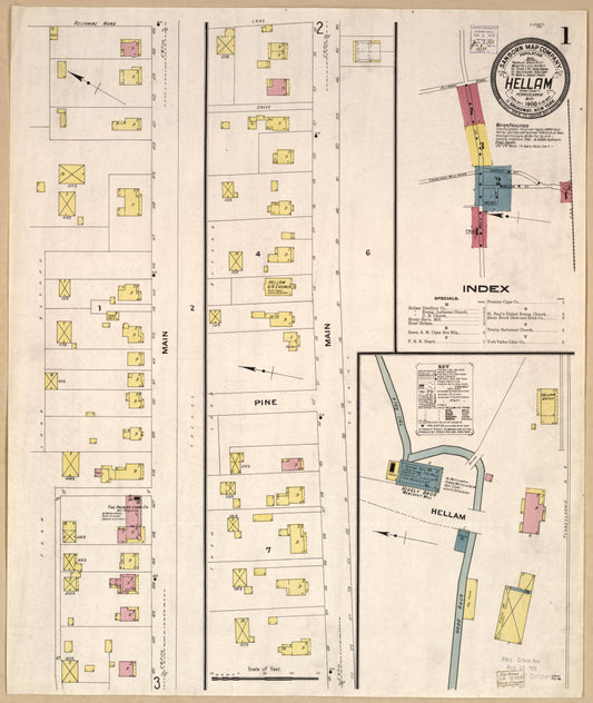 Sanborn Fire Insurance Map from Hellam, York County, Pennsylvania (1908), Sheet #0001 - Historic Sanborn Fire Insurance Map Print, vintage old map wall art, antique decor, genealogy gift, Pennsylvania Pennsylvania map
