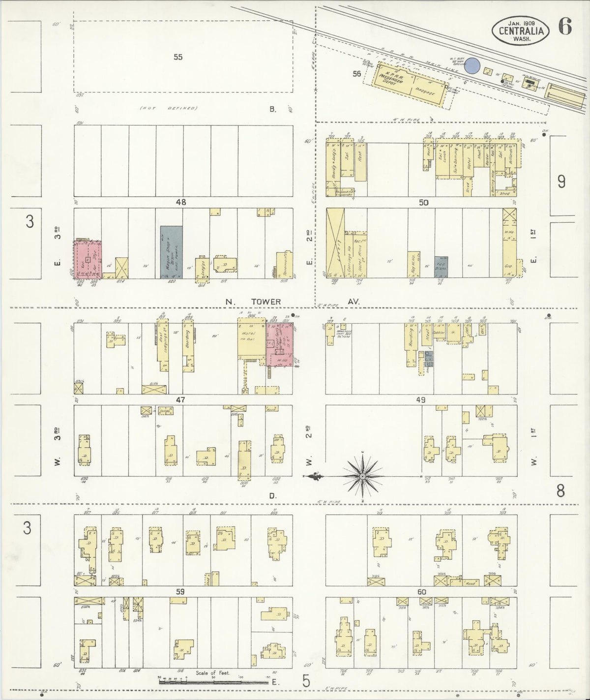 Sanborn Fire Insurance Map from Centralia, Lewis County, Washington (1909), Sheet #0006 - Historic Sanborn Fire Insurance Map Print, vintage old map wall art, antique decor, genealogy gift, Washington Washington map